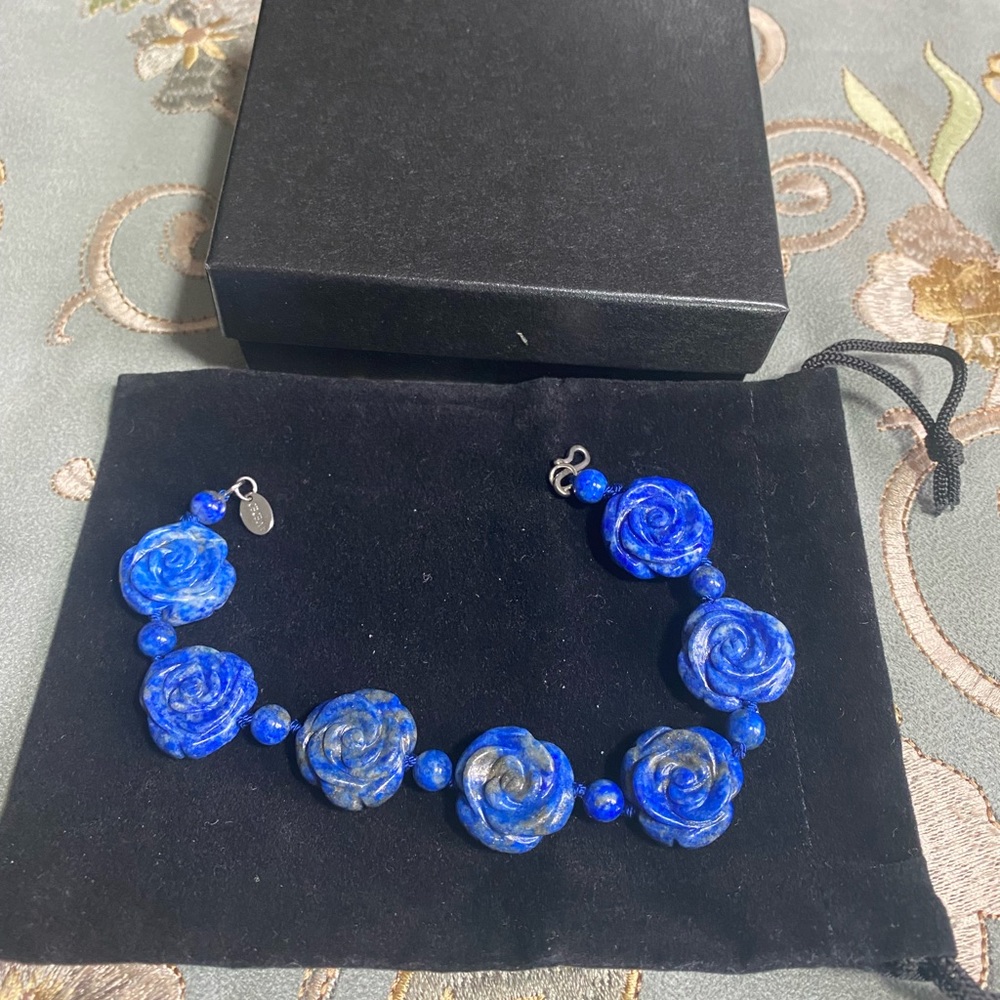 COPY - Amedeo Carved Blue Roses Bracelet
